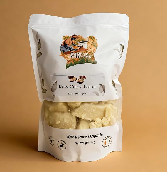 Raw Cocoa Butter, 100% Pure Organic, Unrefined, for Skin and Hair, 1kg