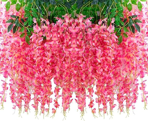 2 Pack 20 Branches Wisteria Hanging Flowers 6 Feet Artificial White Wisteria Vine Silk Flowers Garland for Wedding Arch Party Garden Home Decor (Pink)
