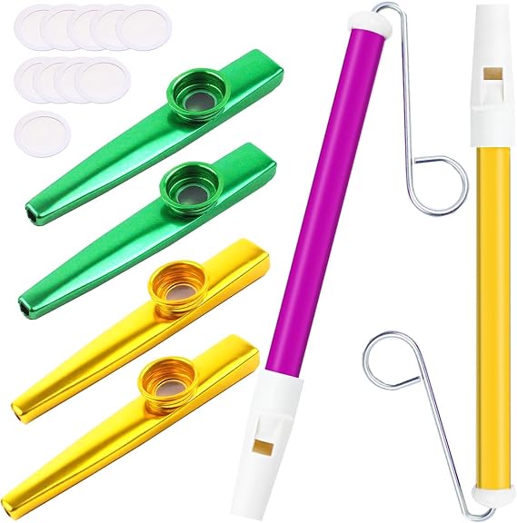 16 Piece Kazoo Set Including 4pcs Kazoos 2pcs Slide Whistles 10pcs Kazoo Membranes Fun for Adults Colorful Portable Durable Instruments Ideal Gift