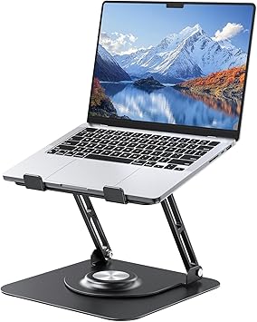 Laptop Stand for Desk, Adjustable Computer Stand with 360 Rotating Base, Ergonomic Laptop Riser for Collaborative Work, Foldable &amp; Portable Laptop Stand, fits for All 10-16 Laptops Black