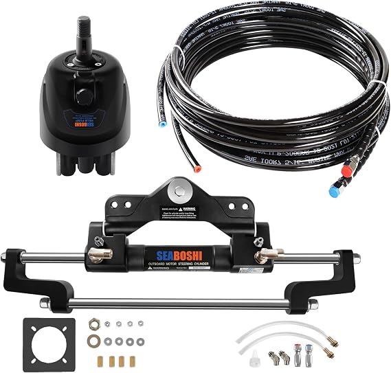 Outboard 200HP Hydraulic Steering Kit,Hydraulic Steering for Boats,Boat Steering System with Hydraulic Cylinder,Helm Pump and Tubing