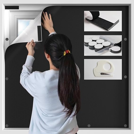 BKSAI 100% Blackout Curtains for Bedroom, Magnetic Portable Blackout Shades for Travel, Black Out Window Cover No Drill Cuttable for Bedroom, Nursery, Media Room, RV, 39x57 inch