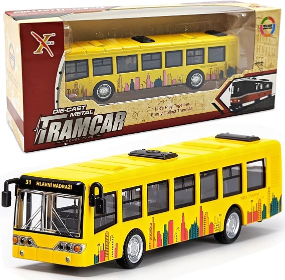 Bus Car, Play Vehicles Bus Model Car Pull Back Vehicle Alloy Diecast Vehicles Mould Pull-Back Buss Cars Model Mini Friction Powered City Play Vehicle Gift for Birthday Carnival(Yellow)