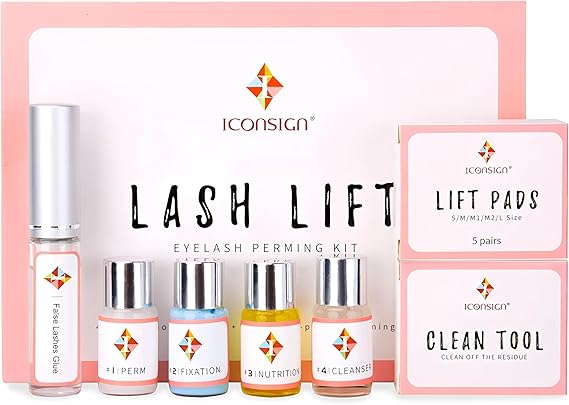 ICONSIGN Lash Lift Kit, Professional Salon Semi-Permanent Curling Eyelash Perm Kit with Lash Shields, Eye Gel Pads and Brushes