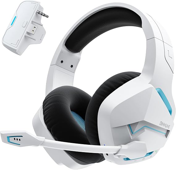 BINNUNE Wireless Gaming Headset for Xbox Series X/S, Xbox One, PS5, 120H Ultra-Long Battery, Bluetooth 5.3 Gaming Headphones with Noise-Canceling Mic, Comfortable Over-Ear Headphones,White