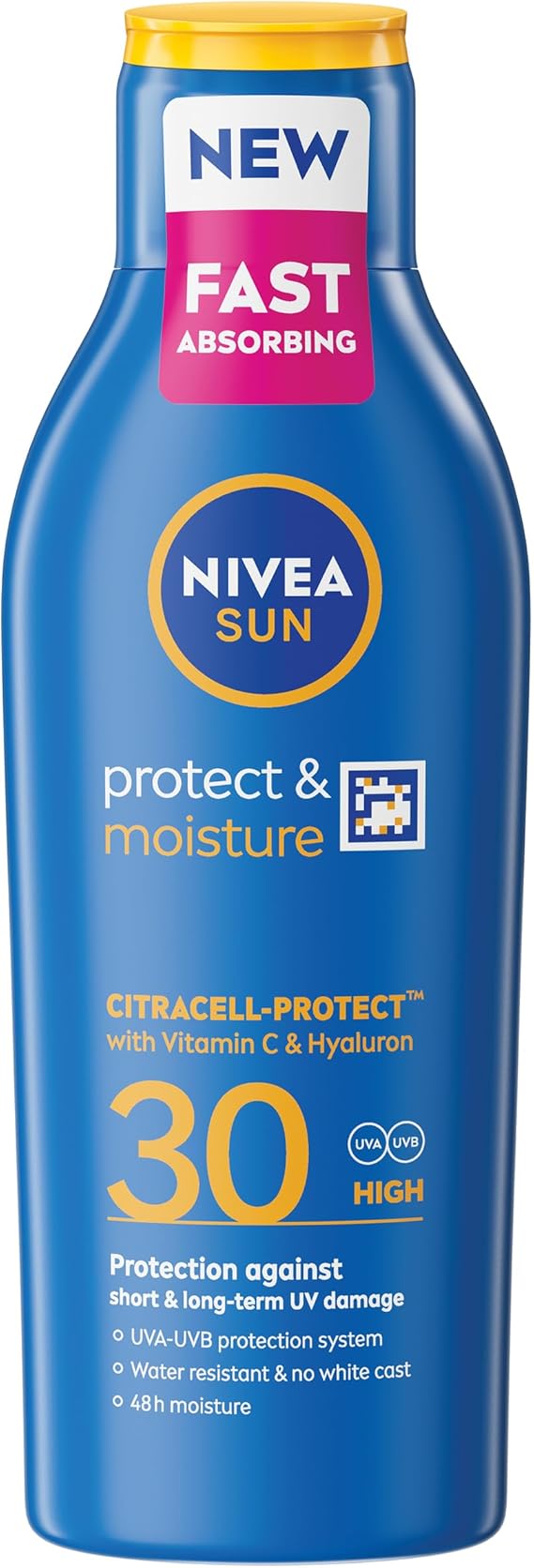 NIVEA SUN Protect & Moisture Sun Cream Lotion SPF 30 (400 ml), Sun Lotion with Vitamin C and Hyaluron, Provides 48H Moisture and Immediate UVA & UVB Protection, Water-Resistant, Leaves No White Cast