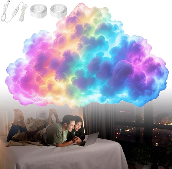 DIY Thundercloud Led Light, DIY USB Powered 3D Multicolor Thunder Cloud Led Light, with Music Rhythm, Atmosphere Night Lights for Bedroom, Gaming (400cm) [Energy Class A]