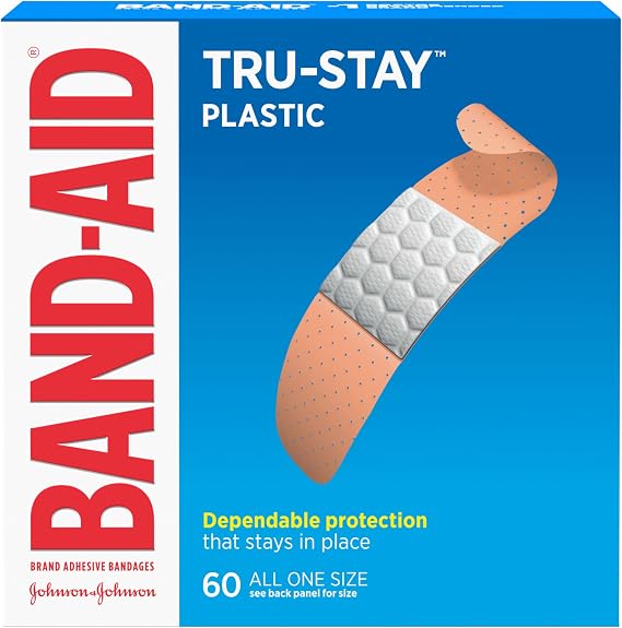 BAND-AID Brand Tru-Stay Plastic Adhesive Bandages, All One Size, 60 Count
