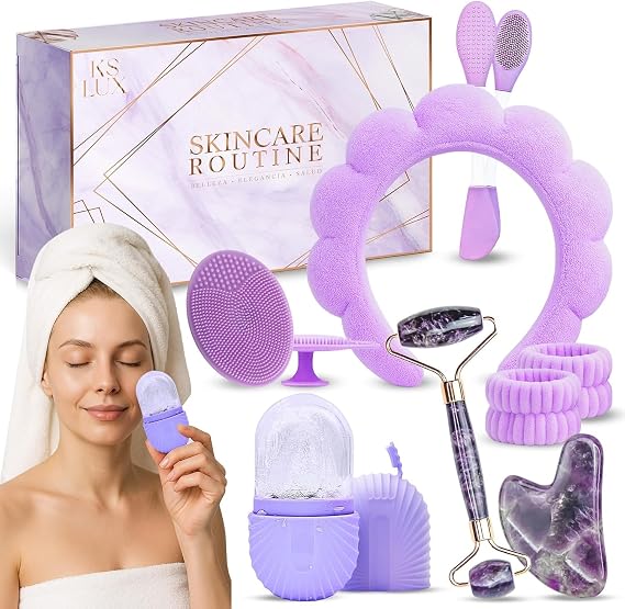 Skincare tools set, facial accessories for skincare, teen skin care kit with jade roller and gua sha set, self care tools, clean girl aesthetic gifts, face kits with gua sha and ice roller