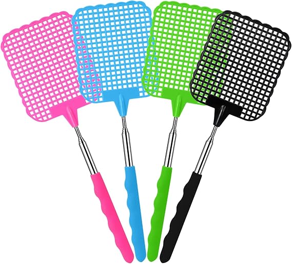4 Piece Extendable Fly Swatter, Colourful Fly Swatter, Hand Fly Swatter for Flies, Mosquitoes and Insects