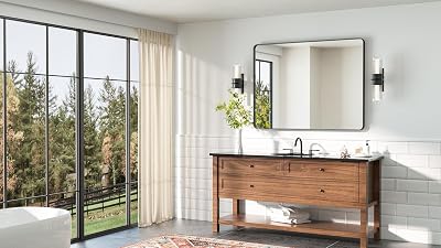 TETOTE Black Bathroom Mirror 40 x 30 Matte Black Metal Framed Vanity Mirror, Tempered Glass, Wall Mounted for Bathroom, Entryway, Bedroom, Living RoomHorizontalVertical
