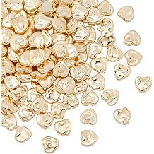1 Box 160PCS CCB Plastic Heart Beads with Hole Valentine Light Gold Love Shaped Handmade Acrylic Charms Loose Spacer Bead for Jewellery Making Necklace Earrings Bracelets Diy Crafts Supply