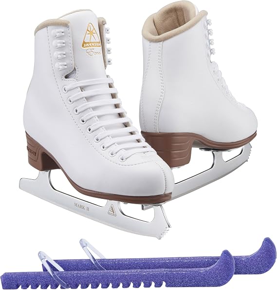 Jackson Ultima Excel White Figure Ice Skates for Women and Girls - Improved, LAUNCHED 2019 Bundle with Skate Guards