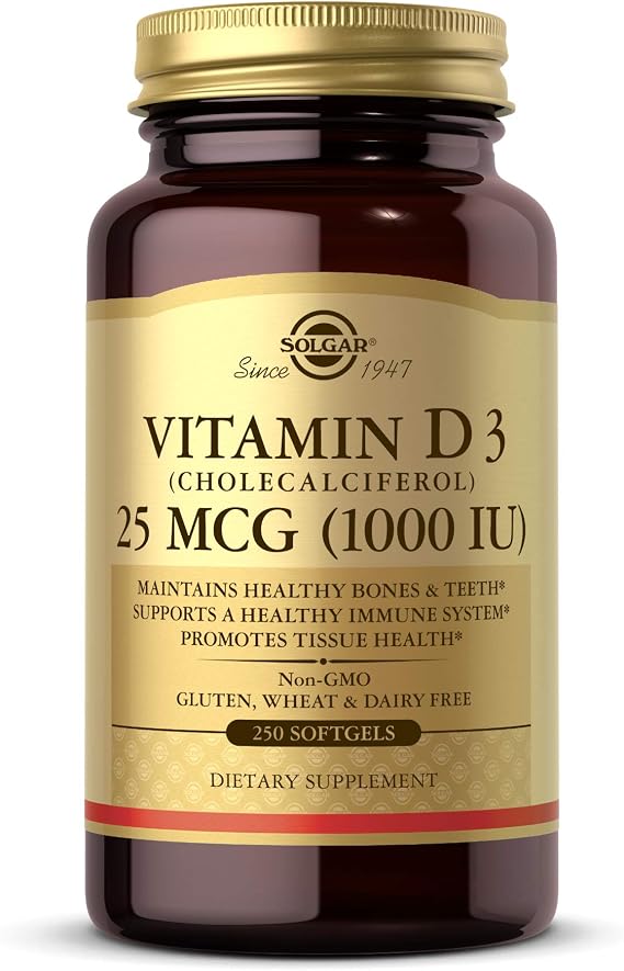Solgar Vitamin D3 (Cholecalciferol) 25 MCG (1000 IU), 250 Servings