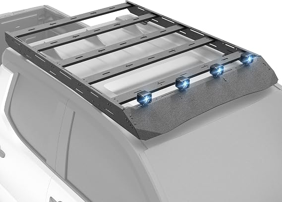 for Tacoma Top Roof Rack Cargo Basket with 4 Pcs LED Light Bars Compatible with 2024 2025 Tacoma Double Cab/Crew Cab 4th Gen, Off-Road Cargo Carrier Truck Rooftop Luggage Storage Holder
