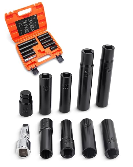 10-Piece Spline Lug Nut Socket Set, 1/2" Drive for Spike Lug Nuts