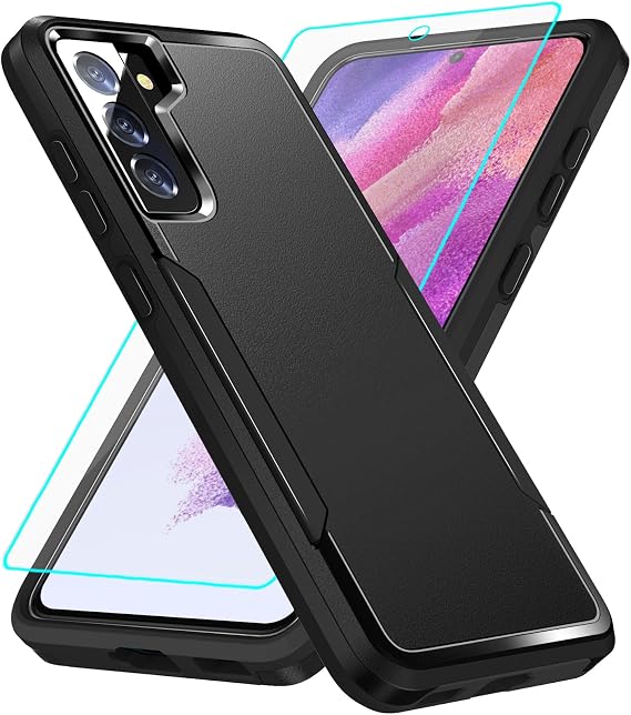 for Galaxy S21 FE 5G case with Screen Protection: Heavy Duty Protective Shockproof and Scratch Proof Cell Phone case for Samsung Galaxy S21 FE 5G-Black