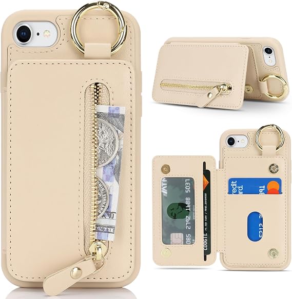 Havaya Flip Wallet Case for iPhone SE 3rd & 2nd Gen iPhone 8 & 7 - Beige