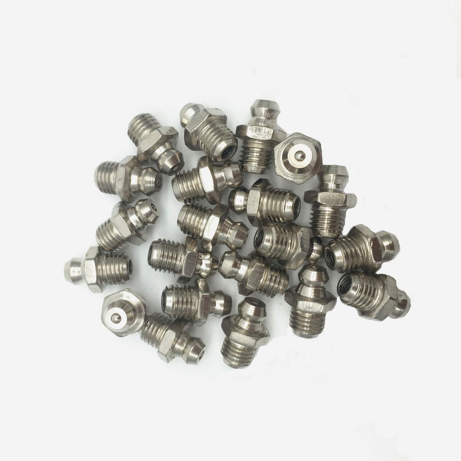 COMOK Hydraulic Grease Fitting Kit, 20Pcs M8 Male Thread Straight Zerk Grease Nipple Accessories, Silver Tone