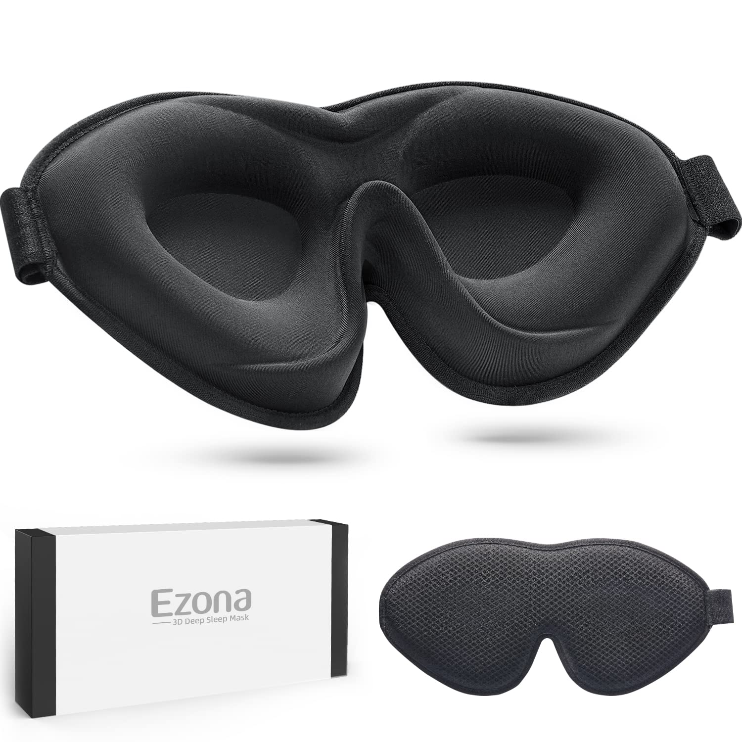 Ezona Sleep Masks for Men Women, Comfortable 3D Contoured Eye Mask for Sleeping 99% Light Blocking Eye Shade Night Mask with Elastic Strap Breathable for Travel Office Nap Sleeping, Black