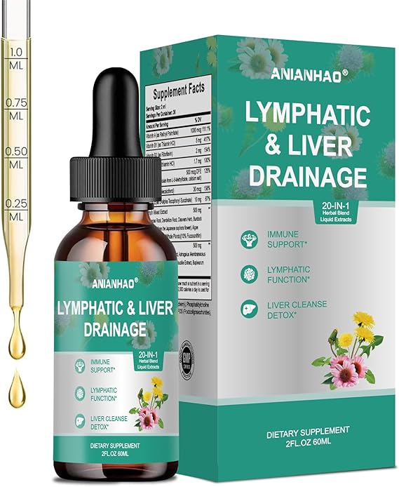 Strongest Lymph-Liver Cleanse Detox, 20-in-1 Liposomal Lymphatic Drainage Drops, Lymph Cleanse Detox, Liposomal Artichoke Lymphatic Drainage & Liver Repair Supplement with All Vitamins, 60ml