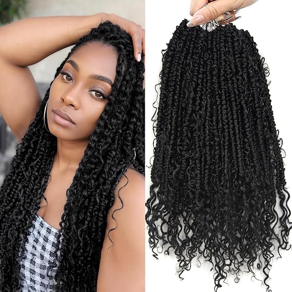 Passion Twist Crochet Hair 24 inch 8 Pack Pretwisted Passion Hair with Curly ends, Black Pre-looped Braided Crochet Boho Short Passion Twist Braided Hair for Women Twist Hair Extensions