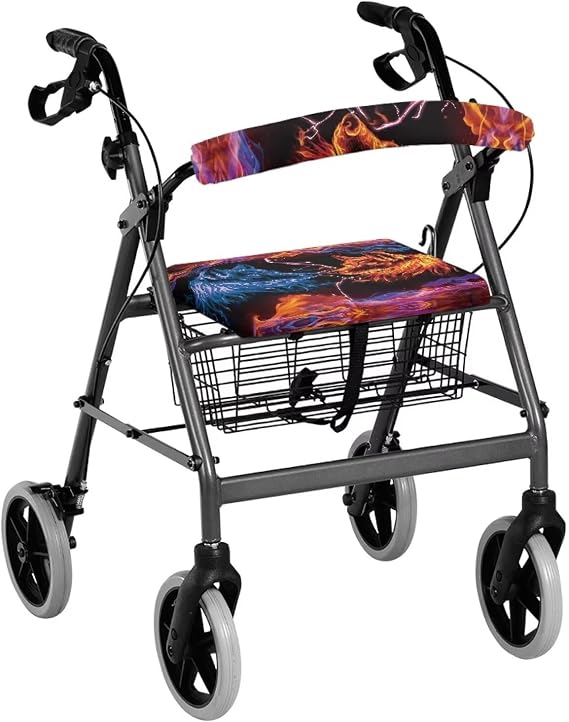 Cool Wolf Universal Rollator Walker Seat and Backrest Covers Pattern Rollator Walker Accessories for Seniors Washable Walker Seat Cover for Men Ladies Rollator Walker Seat Cover