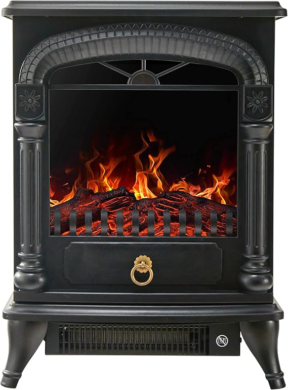 Electric Fireplace Heater, Space Heater Fireplace with Realistic Flame, Portable Freestanding Fireplace for Small Spaces, 750W/1500W Black