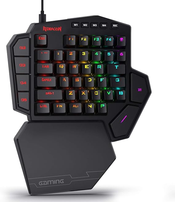 Redragon K585 DITI One-Handed RGB Mechanical Gaming Keyboard, Type-C Wired Professional Gaming Keypad with 7 Onboard Macro Keys, Detachable Wrist Rest, Linear Red Switch, 42 Keys | On Board 28 Combo Slots 4 Profiles Keyboard, USB Pass-Through Port, 16.8M Colors, Swap-Ready Socket, Detachable Wrist Rest