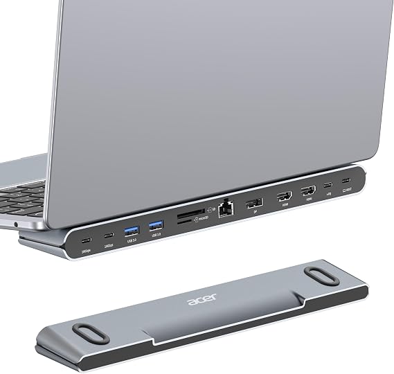Acer Docking Station 3 Monitors, Laptop Docking Station Stand with 2HDMI+DP | 11-in-1 USB C Dock with 8K DP, 4K@60Hz HDMI, 10Gbps Data, 1 Gbps Ethernet, 100W Power, SD/TF, Detachable Cable Connection