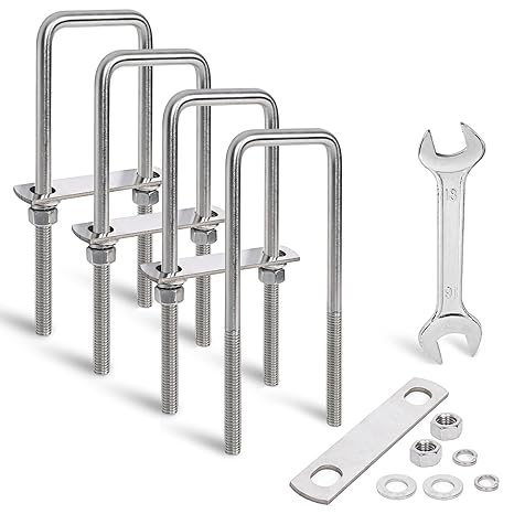 4 Sets Heavy Duty Square u Bolts 3 inch Wide,M12 Thread Size,304 Stainless Steel Square u-Bolts 3-1/16" W x 7-5/16" L,with Nuts,Bolt Plate and washers (4, M12 x 3-1/16" W x 7-5/16" L)