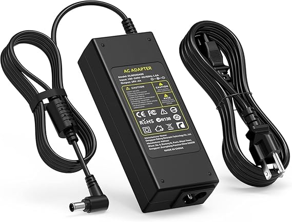 19V 76W Monitor Adapter for Selected LG Monitors, 6.5x4.4mm Tip | Check model, 19V label, 76W range, 6.5x4.4mm center-pin tip, and US 3-prong plug before buying