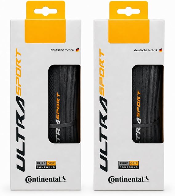Continental Ultra Sport III - Black - Road Bike Tire | Versatile Road Tire with Modern Tread Design - E25 Ebike Rated - PureGrip, 2 Pack