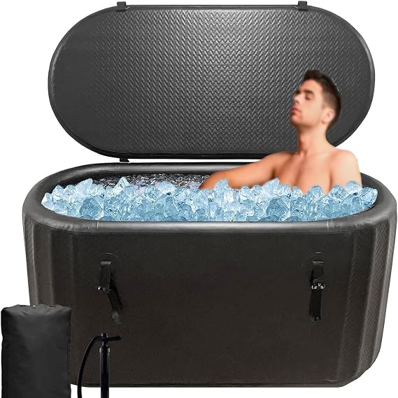 Therapy Ice Bath Tub,118-Gallon Portable Inflatable Cold Plunge Tub with Insulated Lid,Compatible with Water Chiller, Freestanding Cold Water Pod,for Cold Therapy(150)