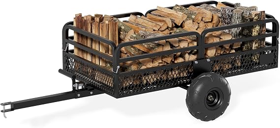 ATV UTV Trailer Tow Behind Dump Cart for Lawn Tractors 1500 lbs, 15 Cu.Ft Heavy Duty Steel Garden Utility Trailer, Hand Pull or Foot Pedal Dump for Lawn Mower, Tractor, Yard & Garden