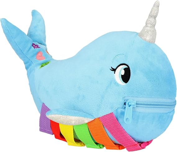 Buckle Toys, Bubbly Narwhal Plush Learning Toy, Develop Fine Motor Skills