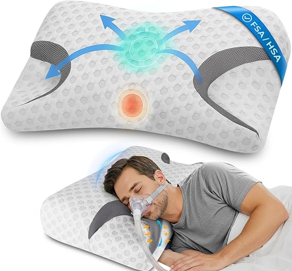 HSA/FSA CPAP Pillow for Side Sleepers Fits All CPAP Mask Types Adjustable Memory Foam with Contoured Cutouts for Side, Back & Stomach Sleepers Reduces Air Leaks & Mask Pressure a Better Sleep