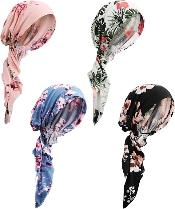 Halfchet 4 Pcs Chemo Scarf Pre Tied Turban for Women | Pre Tied Cancer Caps Head Scarf Turbans for Women Patients Gifts