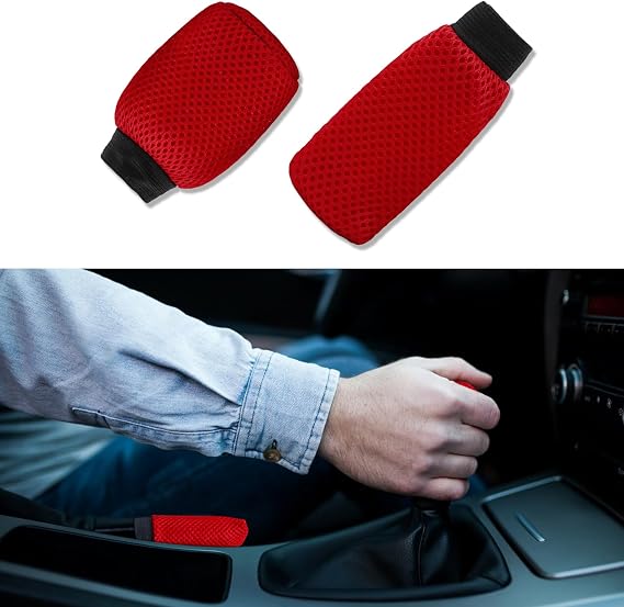 2 PCS Gear Shift Knob Cover & Handbrake Cover, Anti-Slip Breathable Comfortable Protector, Universal for Most Cars (Red)