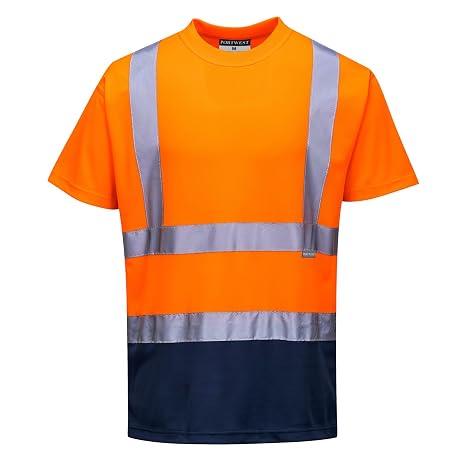 Portwest S378 Men's Hi Vis T Shirt Two-Tone Reflective Safety Workwear T-Shirt Orange/Navy, Small