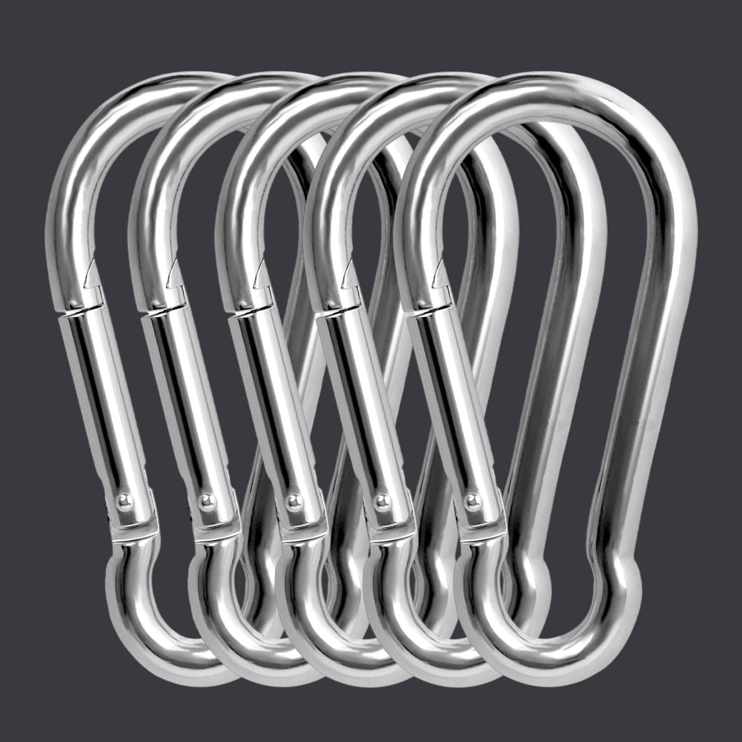 Badem10 Carabiner 8 MM Spring Hook Stainless Steel Lock Fishing Rod Mountaineering Camping Supplies Swing Key Hanger Lock 5PCS