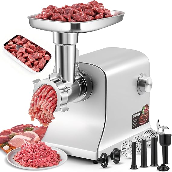 Huanyu Electric Meat Grinder Sausage Maker Machine 2800W Max | Heavy Duty with Stainless Steel Blade&3 Grinding Plates, Sausage Stuffer Tubes & Kubbe Kit for Home Kitchen Using