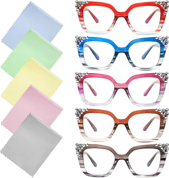 Reading Glasses for Women Men Blue Light Blocking Glasses with Spring Hinge Anti Eyestrain Computer Readers