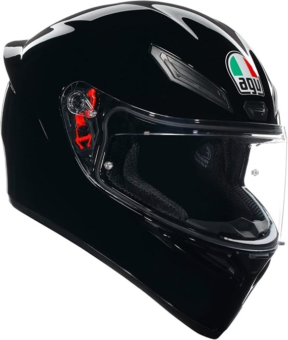 AGV - K1 S E2206 Motorcycle Helmet Men's ECE Full Visor Motorcycle Helmet Racing Style with Aerodynamic Spoiler Scratch-Resistant Visor 190° Field of View with Intercom Ready New Model - Black Large