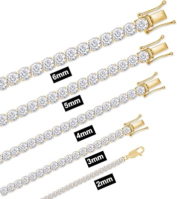 Round Cut Lab Created Moissanite or Lab Grown Diamond Tennis Bracelet Jewelry For Men Women In 14K White Gold Plated 925 Sterling Silver VVS1 Clarity 2.00 Ct To 27.65 Ct, 2MM To 6MM Width, 6.5 To 8