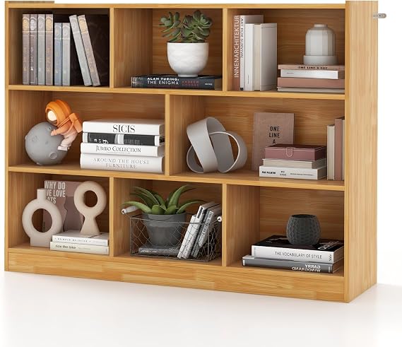 Giantex Wood 8 Cube Bookcase, Open Freestanding 3-Tier Bookshelf, Multipurpose Display Shelf for Living Room, Bedroom, Children's Playroom, Reading Room