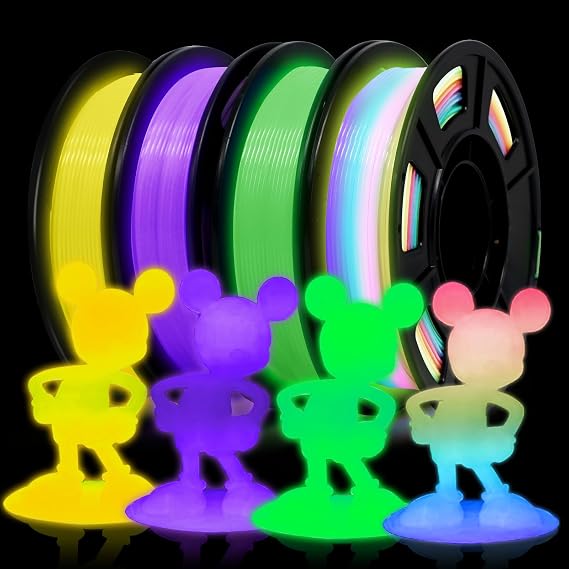 EONO Glow PLA Filament 1.75mm 4x250g, Green Purple Yellow Rainbow 3D