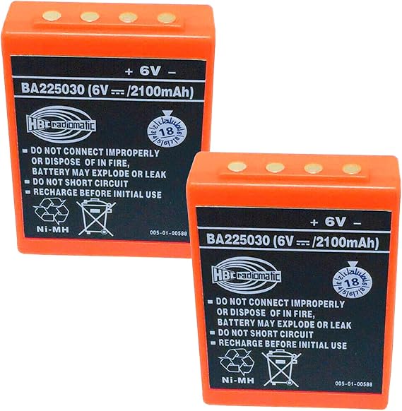 2 PackHBC Radiomatic BA225030 Battery 6V 2100mAh Ni-Mh Rechargeable Battery BA225030 for HBC Crane Remote Control Pump Truck
