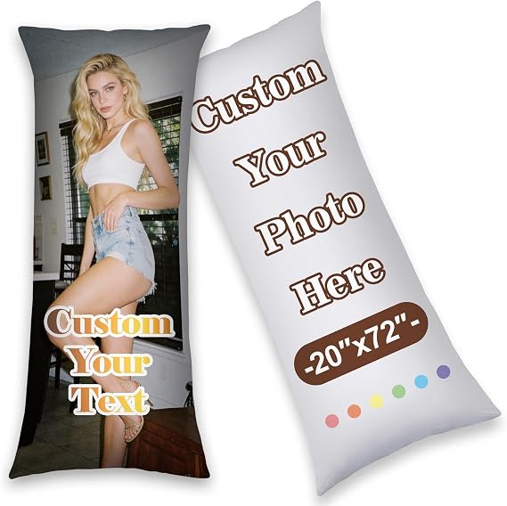 Custom Body Pillow Case 20"x72" with Photo Text