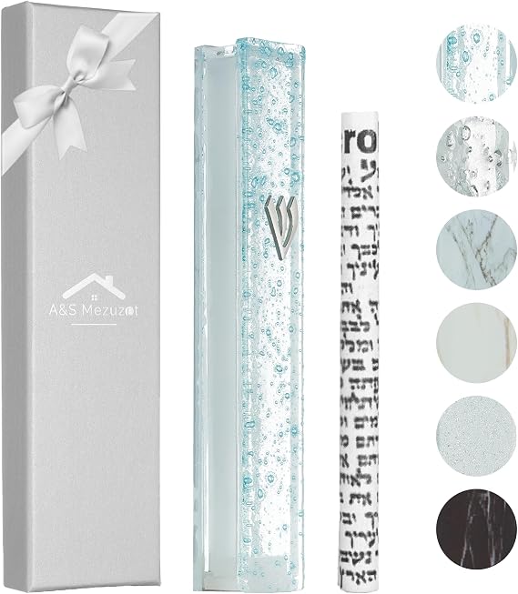 Modern Glass Mezuzah Case for Door with Non-Kosher Scroll Shatterd Glass Design Waterproof Mezuza Cover Home Blessing and Protection